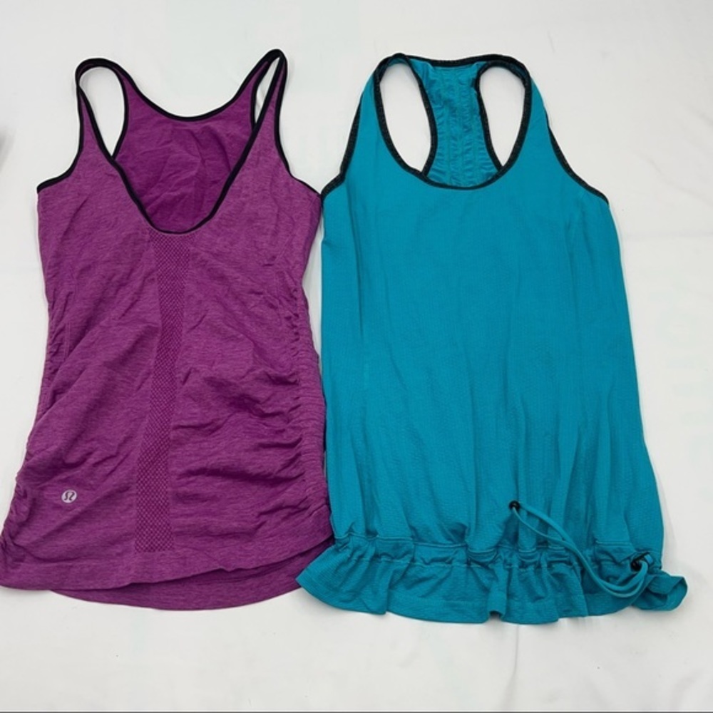 Lululemon Blue/plum purple Racer Back Tank Size Small exercise V-Neck Top